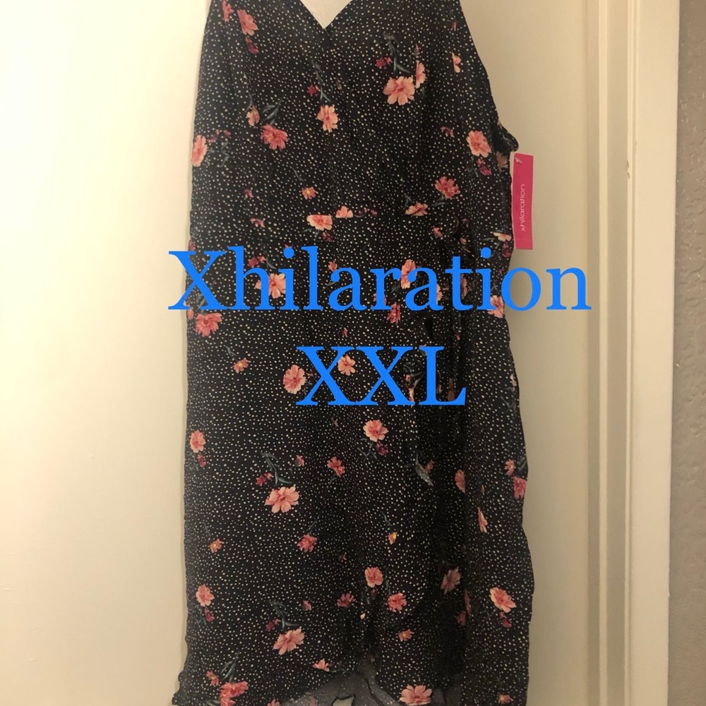 Black, pink floral XXL summer dress
